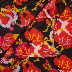 Black Colour Dola Silk Digital Printed Fabric