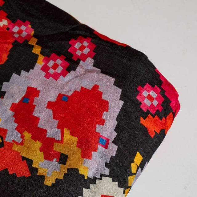 Black Colour Dola Silk Digital Printed Fabric