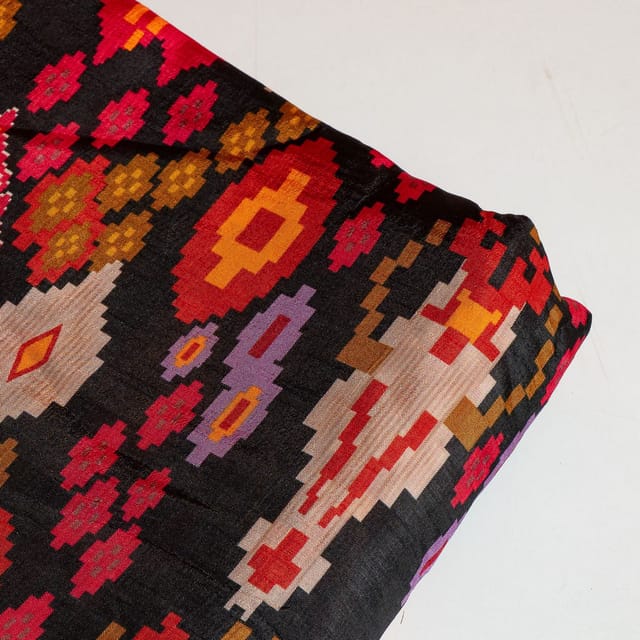 Black Colour Dola Silk Digital Printed Fabric