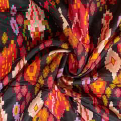 Black Colour Dola Silk Digital Printed Fabric