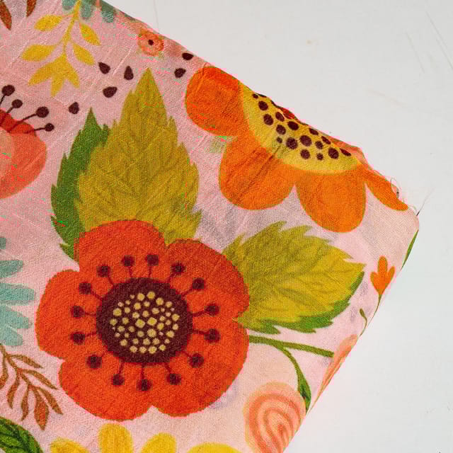 Pink Colour Dola Silk Digital Printed Fabric