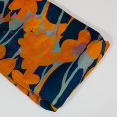 Blue Colour Dola Silk Digital Printed Fabric