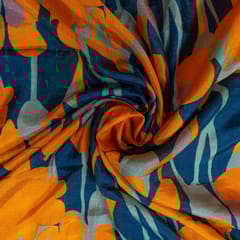 Blue Colour Dola Silk Digital Printed Fabric