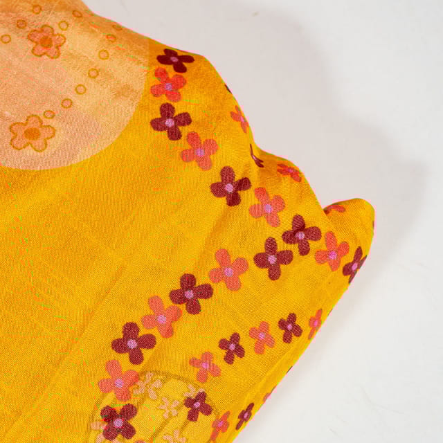 Yellow Colour Dola Silk Digital Printed Fabric