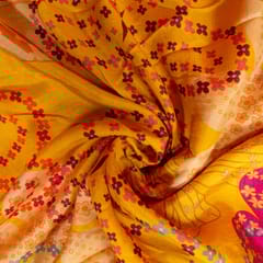 Yellow Colour Dola Silk Digital Printed Fabric