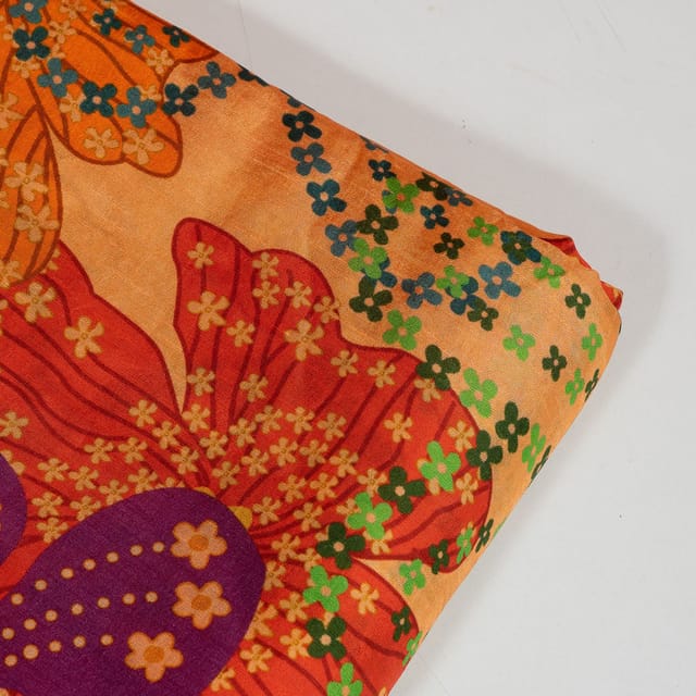 Peach Colour Dola Silk Digital Printed Fabric