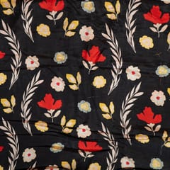 Black Colour Dola Silk Digital Printed Fabric
