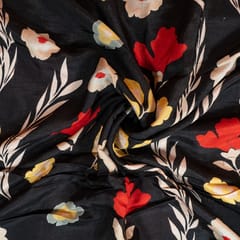 Black Colour Dola Silk Digital Printed Fabric