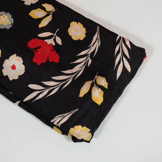 Black Colour Dola Silk Digital Printed Fabric