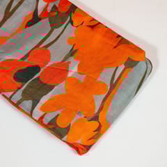 Grey Colour Dola Silk Digital Printed Fabric