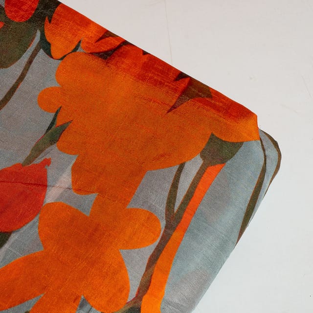 Grey Colour Dola Silk Digital Printed Fabric