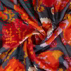 Grey Colour Dola Silk Digital Printed Fabric