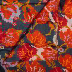 Grey Colour Dola Silk Digital Printed Fabric