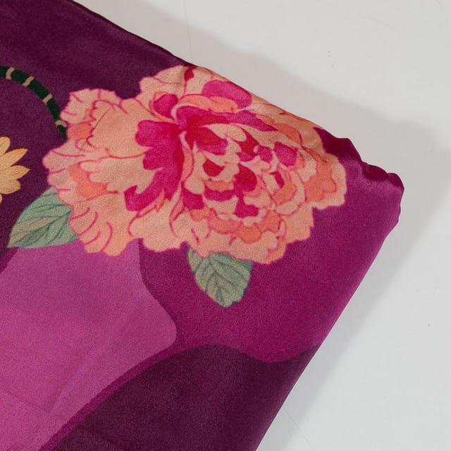 Purple Colour Viscose Crepe Printed Fabric
