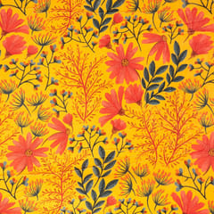 Yellow Colour Velvet Digital Printed Fabric