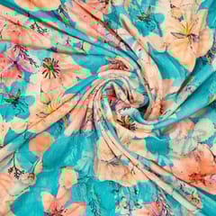 Firozi Colour Velvet Digital Printed Fabric