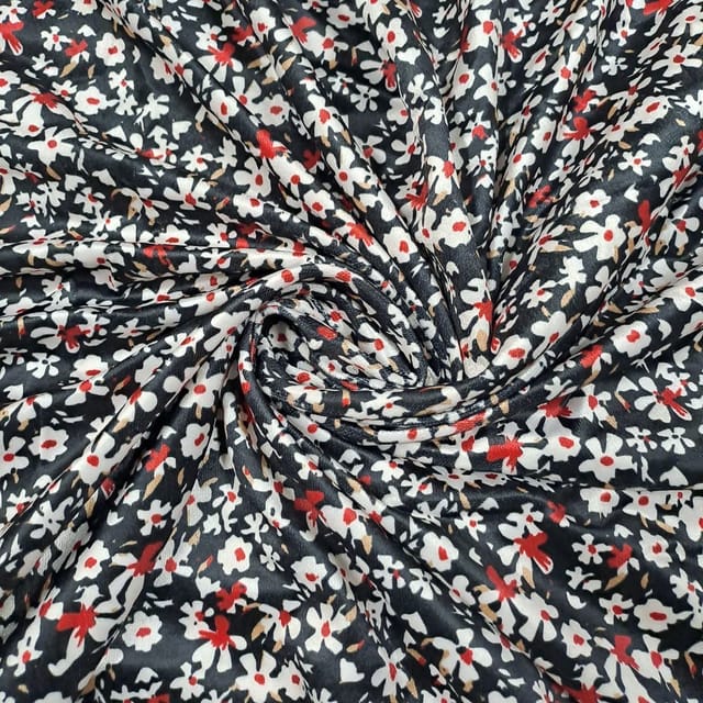 Black Colour Velvet Printed Fabric