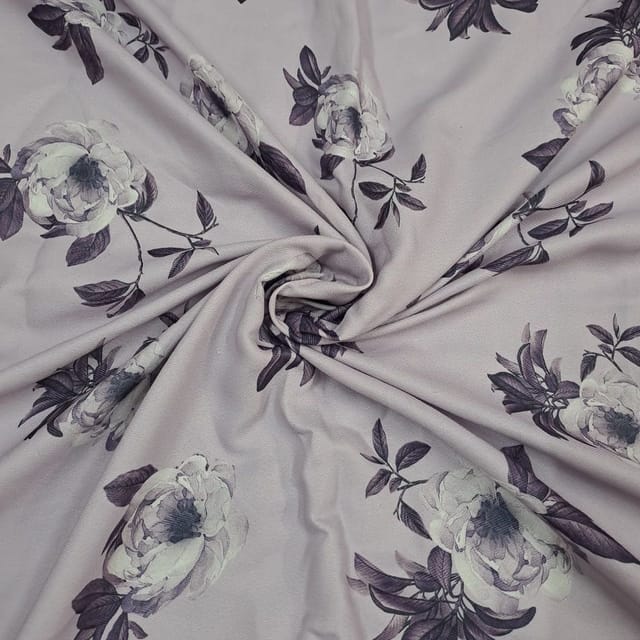 Lavender Colour Semi Pashmina Printed Fabric