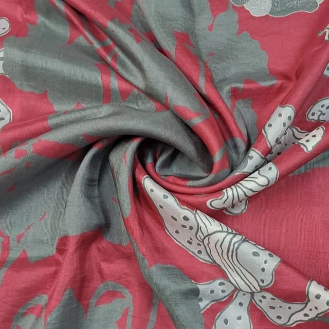 Pink Colour Pure Dupion Silk Printed Fabric