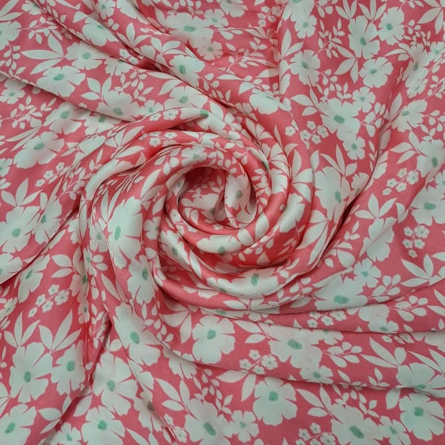 Baby Pink Colour Satin Printed Fabric