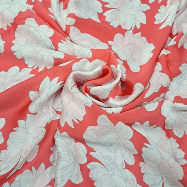 Red Colour Satin Printed Fabric