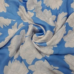 Sky Blue Colour Satin Printed Fabric