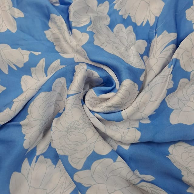 Sky Blue Colour Satin Printed Fabric