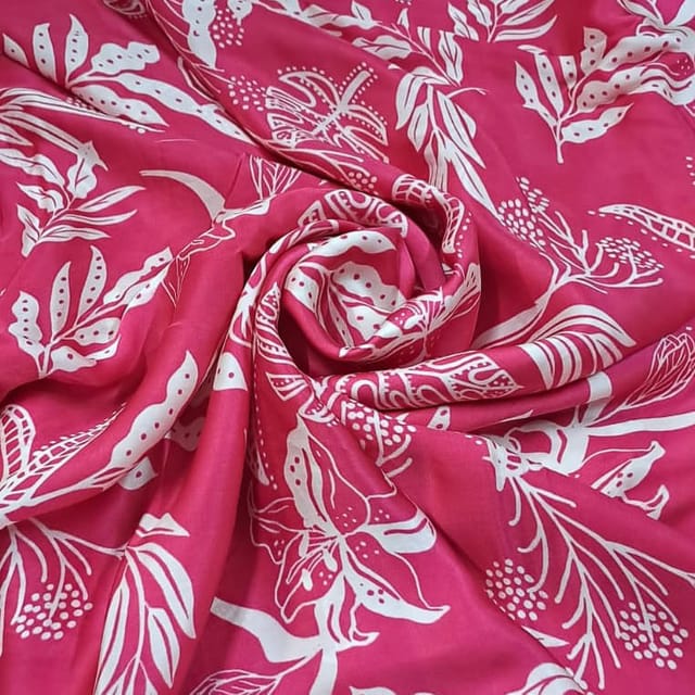 Pink Colour Satin Printed Fabric