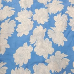 Sky Blue Colour Satin Printed Fabric