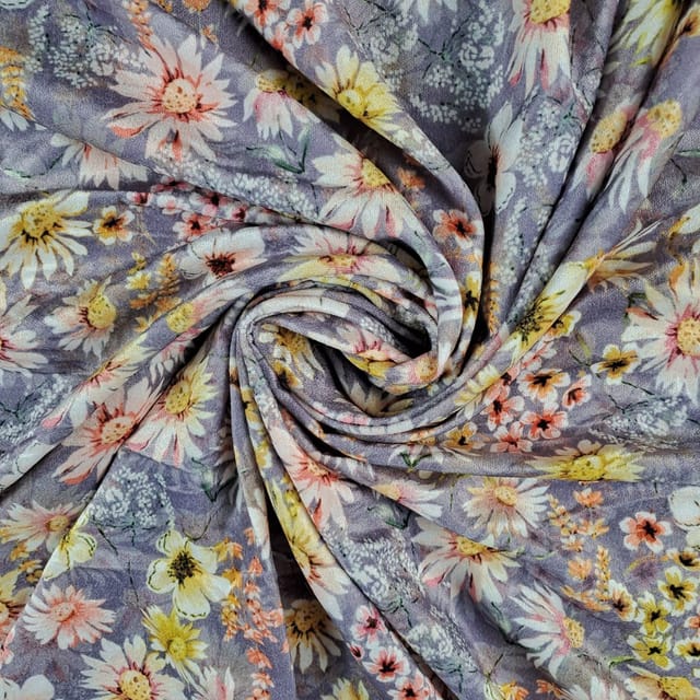 Lavender Colour Printed Velvet Fabric