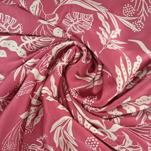 Onion Pink Colour Satin Printed Fabric