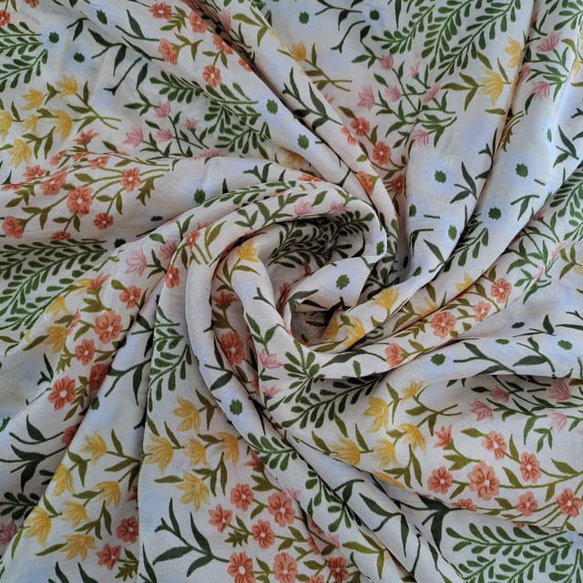 Lemon Colour Pure Dupion Silk Printed Fabric
