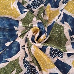 Multi Colour Pure Dupion Silk Printed Fabric