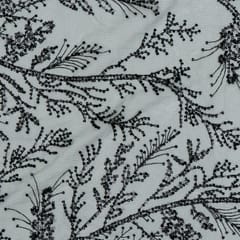 Black Colour Net Hand Embroidered Fabric