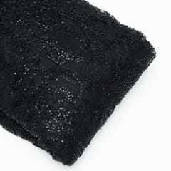 Black Colour Net Hand Embroidered Fabric
