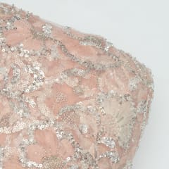 Peach Colour Net Hand Embroidered Fabric
