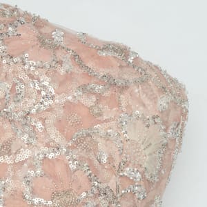 Peach Colour Net Hand Embroidered Fabric