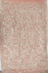 Peach Colour Net Hand Embroidered Fabric