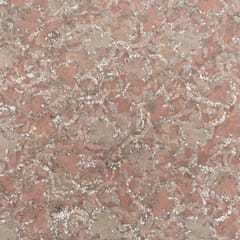 Peach Colour Net Hand Embroidered Fabric