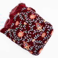 Maroon Colour Velvet Embroidered Fabric