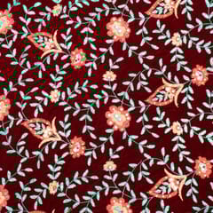 Maroon Colour Velvet Embroidered Fabric
