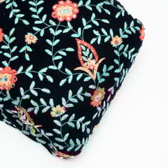 Navy Blue Colour Velvet Embroidered Fabric