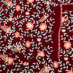 Maroon Colour Velvet Embroidered Fabric