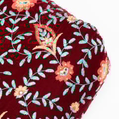 Maroon Colour Velvet Embroidered Fabric