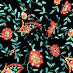 Navy Blue Colour Velvet Embroidered Fabric