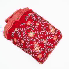 Red Colour Velvet Embroidered Fabric