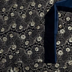 Navy Blue Colour Velvet Embroidered Fabric