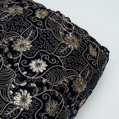 Navy Blue Colour Velvet Embroidered Fabric