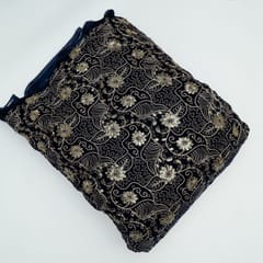 Navy Blue Colour Velvet Embroidered Fabric