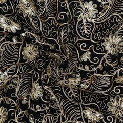 Black Colour Velvet Embroidered Fabric